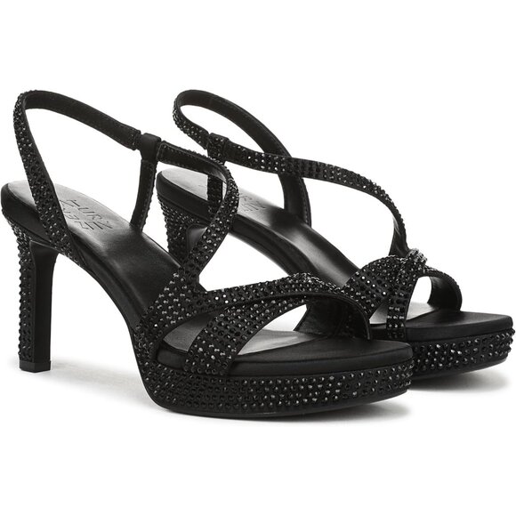 Naturalizer Women Black Satin Polyurethane Rounded Open Toes Platform Shoes - Picture 7 of 9